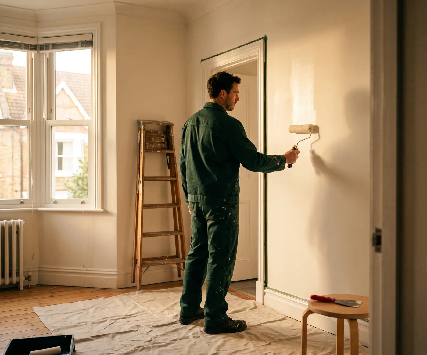 Trabajo de pintura y acabados en una vivienda